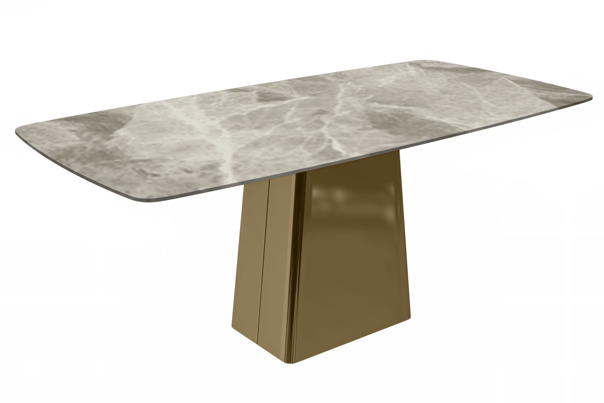 Quinix Rectangular Dining Table with Sintered Stone/Glass Tabletop and Gold Stainless Steel Base