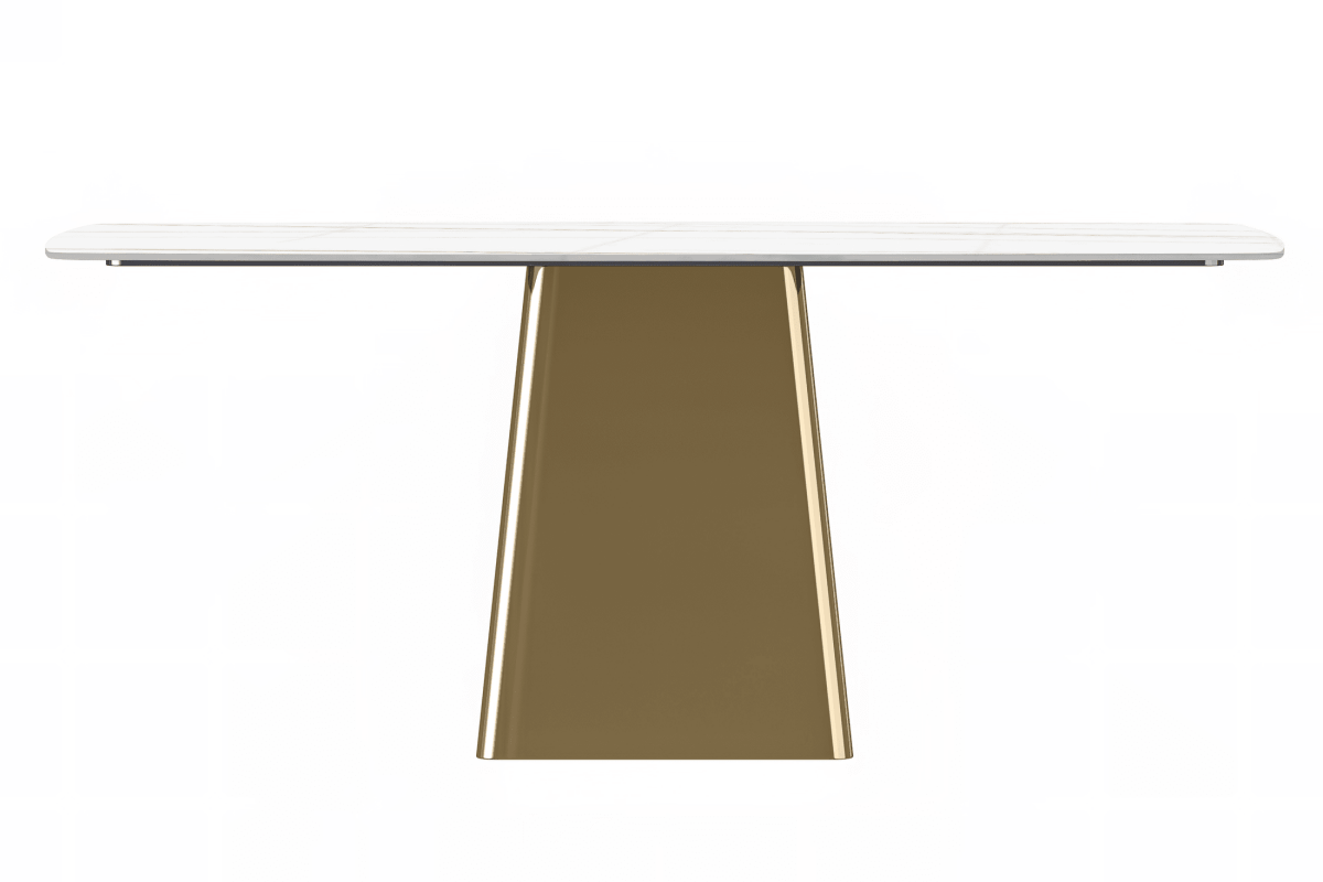 Quinix Rectangular Dining Table with Sintered Stone/Glass Tabletop and Gold Stainless Steel Base