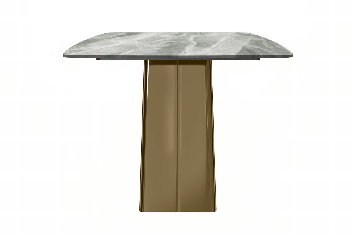 Quinix Rectangular Dining Table with Sintered Stone/Glass Tabletop and Gold Stainless Steel Base