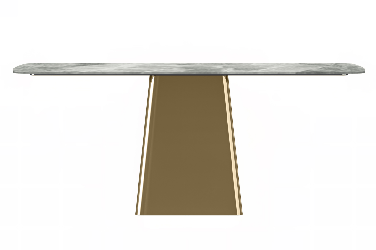 Quinix Rectangular Dining Table with Sintered Stone/Glass Tabletop and Gold Stainless Steel Base