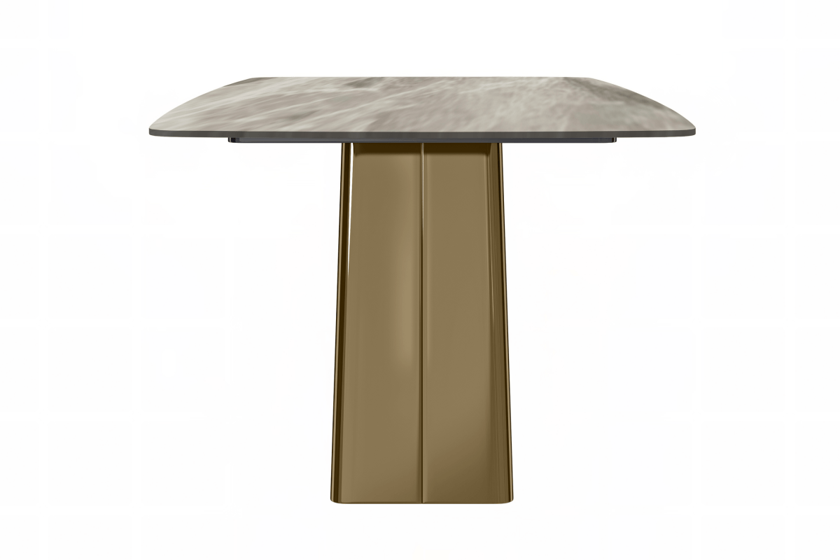 Quinix Rectangular Dining Table with Sintered Stone/Glass Tabletop and Gold Stainless Steel Base