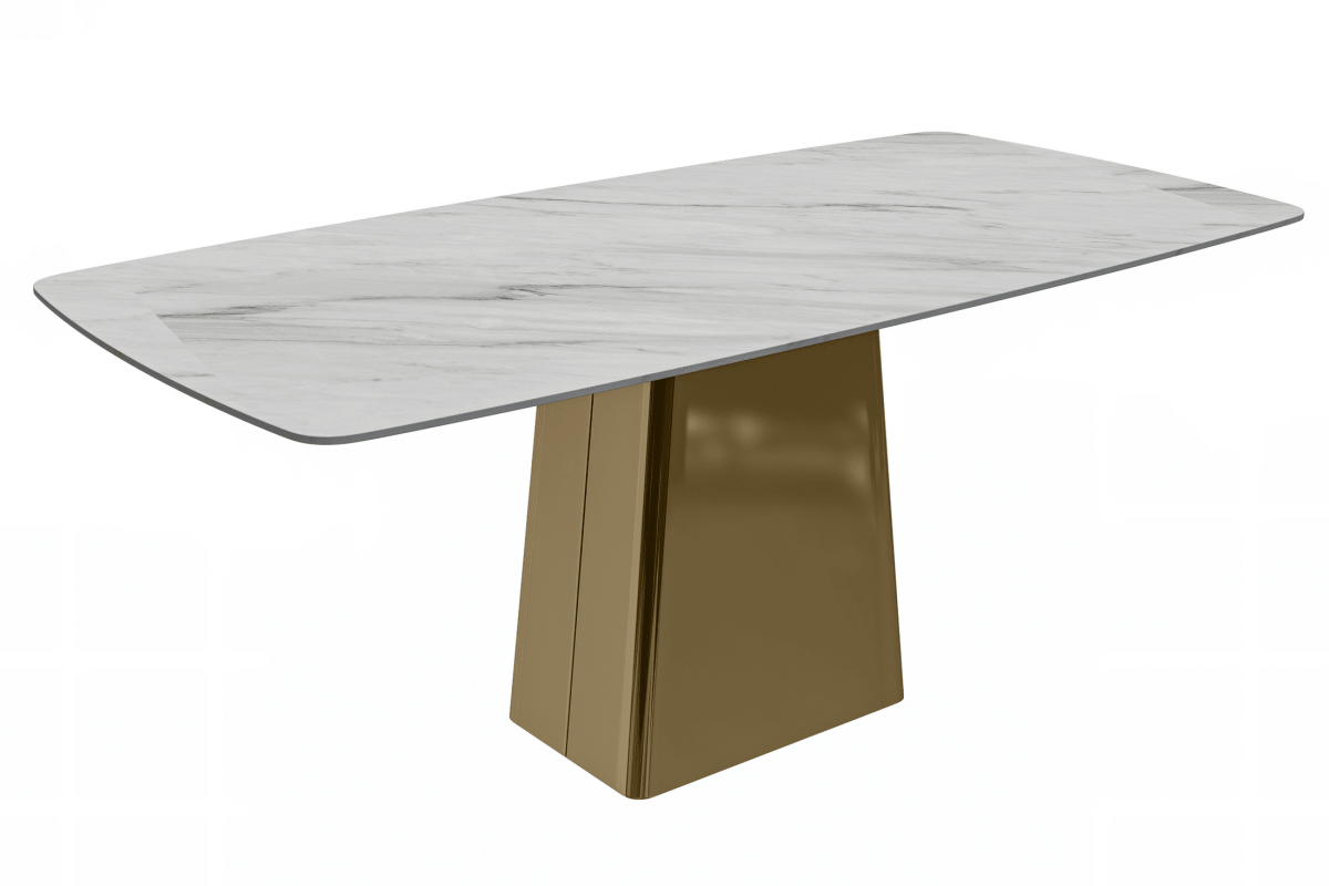 Quinix Rectangular Dining Table with Sintered Stone/Glass Tabletop and Gold Stainless Steel Base