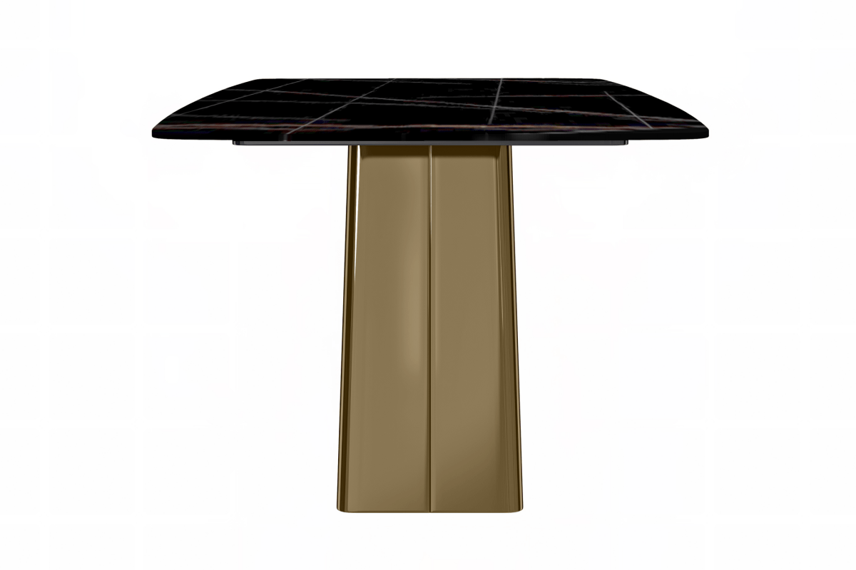 Quinix Rectangular Dining Table with Sintered Stone/Glass Tabletop and Gold Stainless Steel Base
