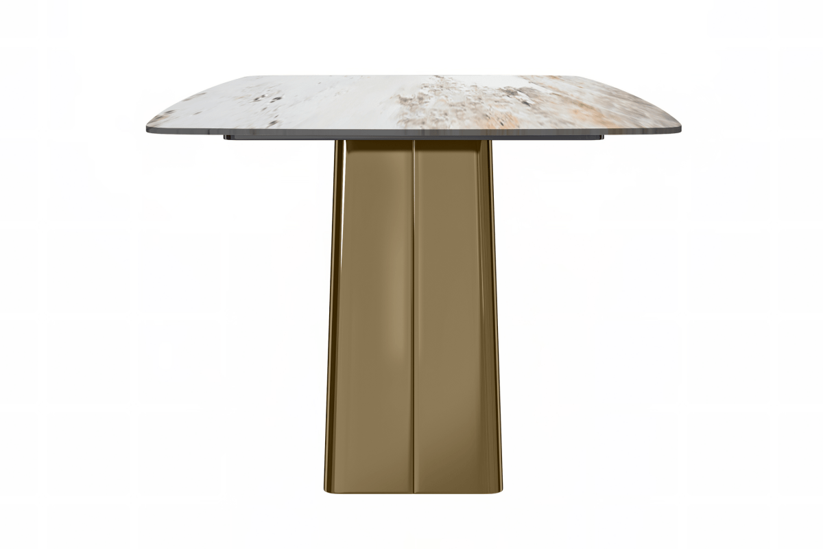 Quinix Rectangular Dining Table with Sintered Stone/Glass Tabletop and Gold Stainless Steel Base