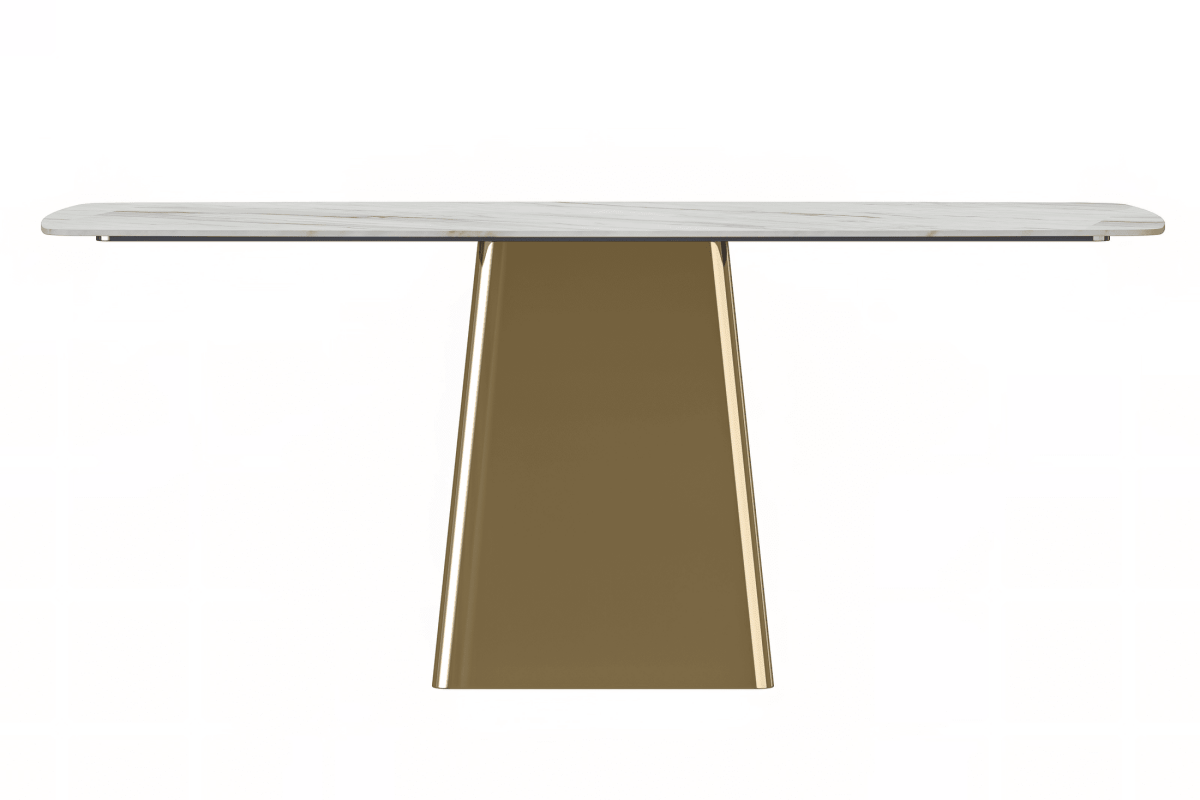 Quinix Rectangular Dining Table with Sintered Stone/Glass Tabletop and Gold Stainless Steel Base
