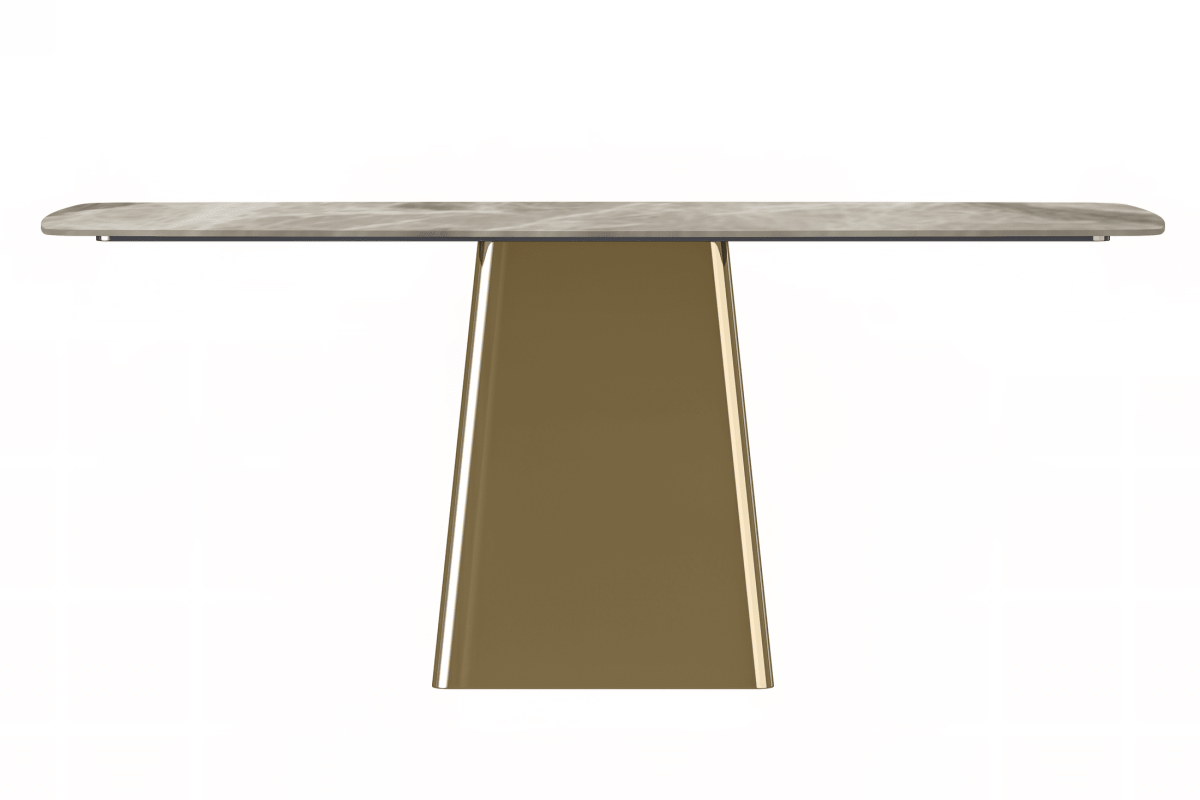 Quinix Rectangular Dining Table with Sintered Stone/Glass Tabletop and Gold Stainless Steel Base