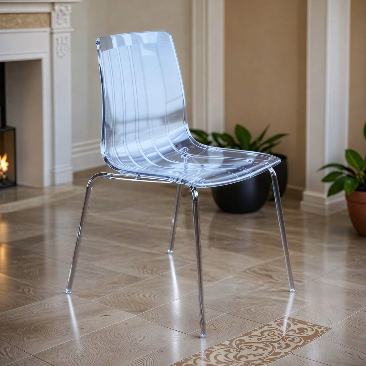 Ralph Modern Pinstripe Design Dining Chair in Chrome