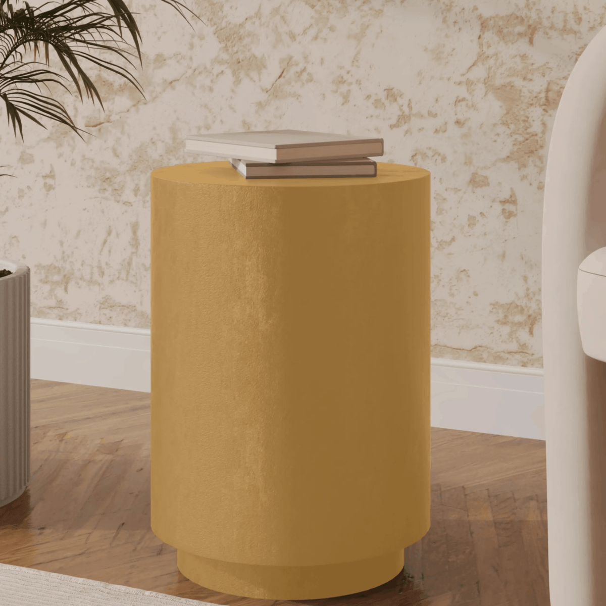 Ramble 14" Wide Round Side Table – Modern Fiberstone Accent End Table for Indoor Outdoor