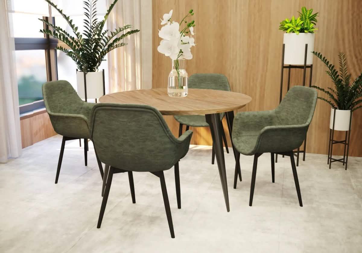 Ravenna 5 - Piece Dining Set 47" Round Dining Table 4 Leather Dining Chairs