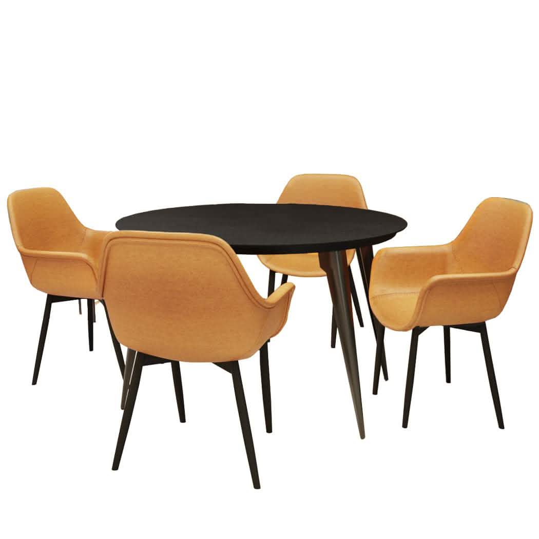 Ravenna 5 - Piece Dining Set 47" Round Dining Table 4 Leather Dining Chairs