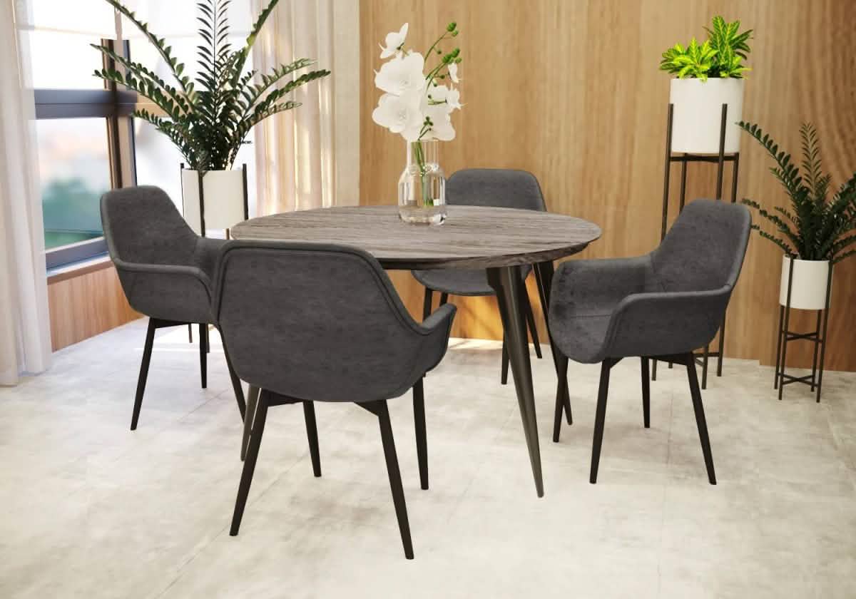 Ravenna 5 - Piece Dining Set 47" Round Dining Table 4 Leather Dining Chairs