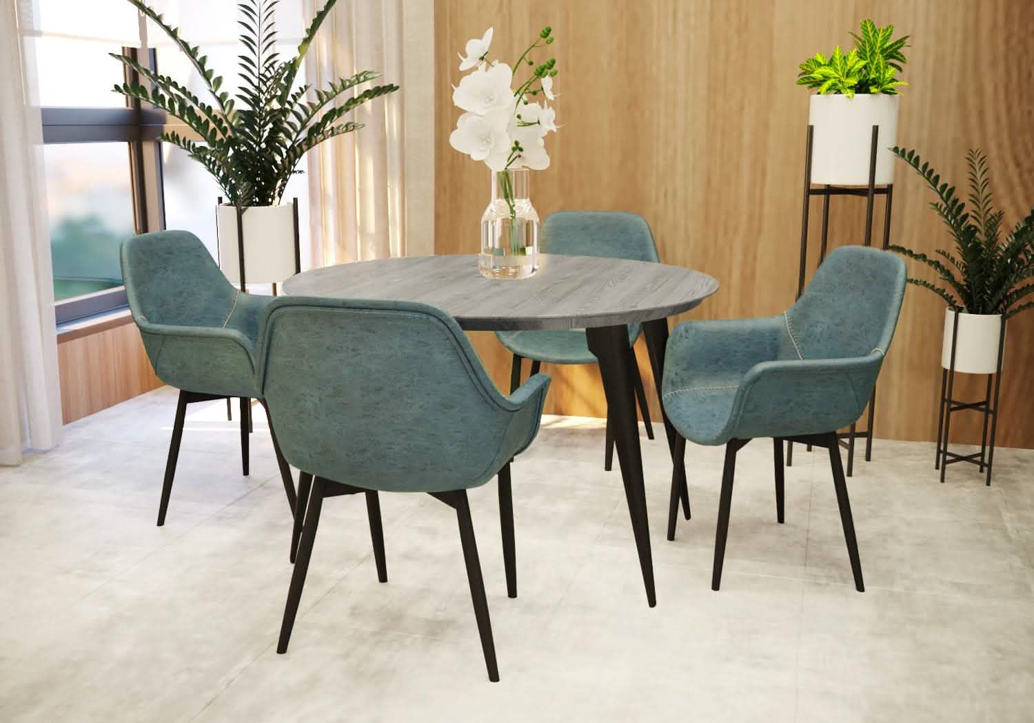 Ravenna 5 - Piece Dining Set 47" Round Dining Table 4 Leather Dining Chairs