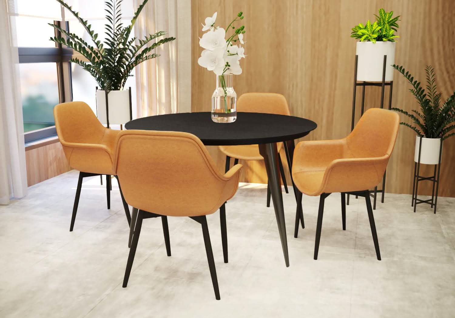 Ravenna 5 - Piece Dining Set 47" Round Dining Table 4 Leather Dining Chairs