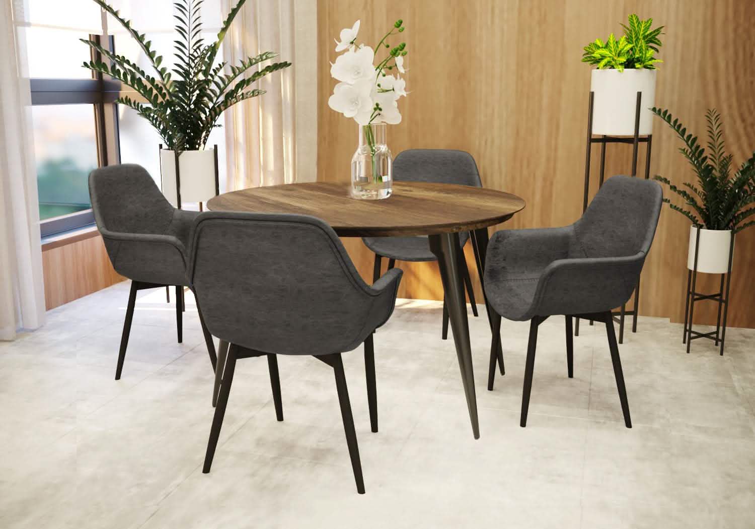 Ravenna 5 - Piece Dining Set 47" Round Dining Table 4 Leather Dining Chairs
