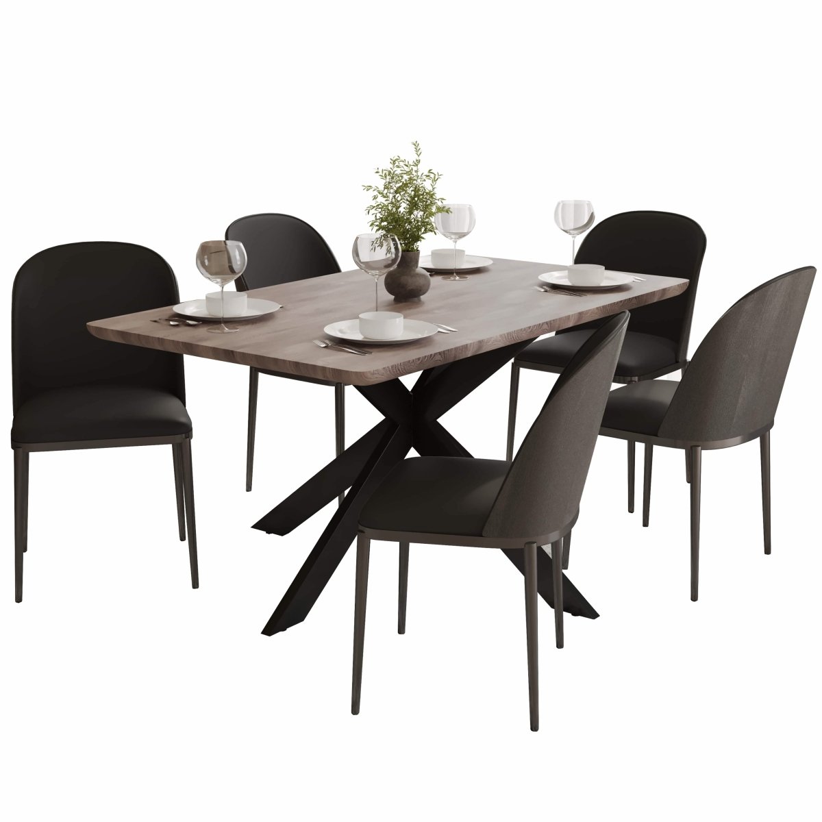 Ravenna 6 - Piece Dining Set with 63" Rectangular Dining Table in Rustic Grey and 5 Leather Dining Chairs