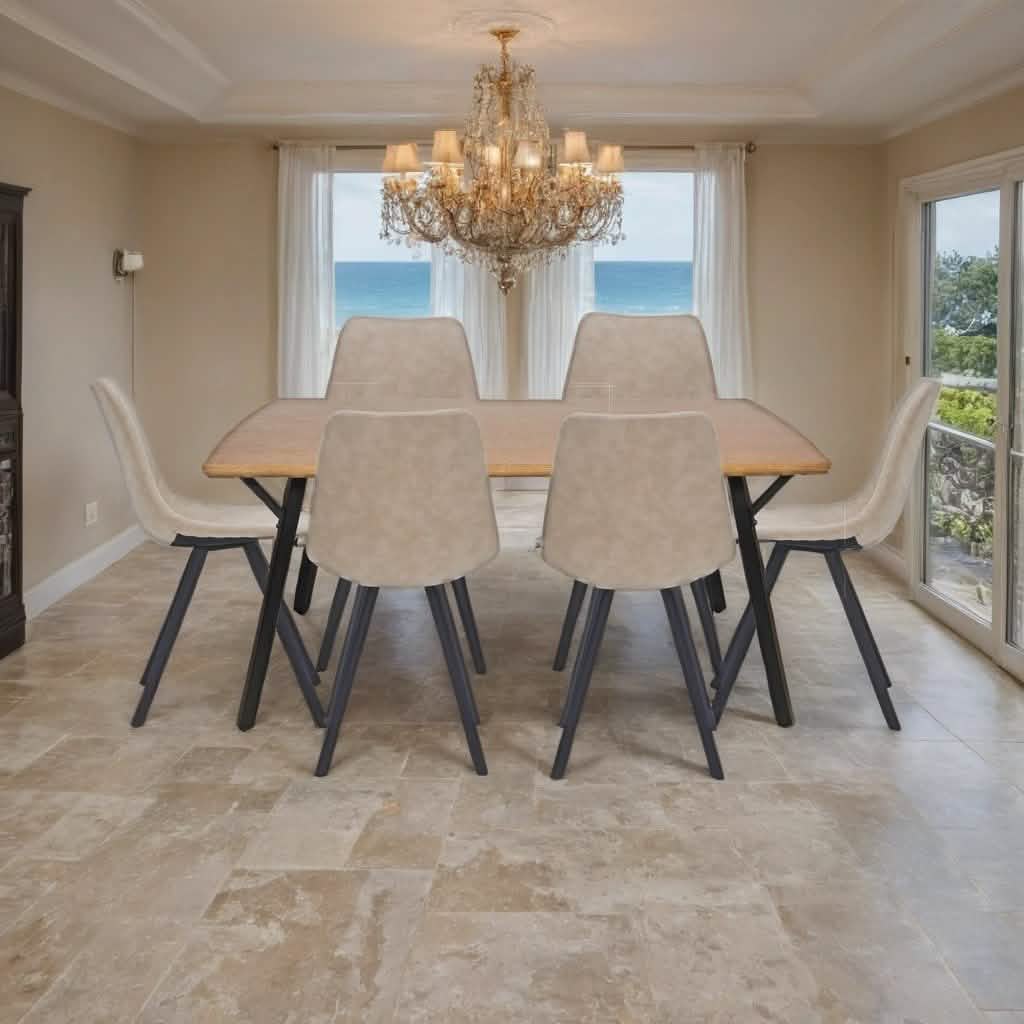 Ravenna 7 - Piece Dining Set with Rectangular Dining Table in Y - Shaped Joint Legs and 6 Leather Dining Side Chairs