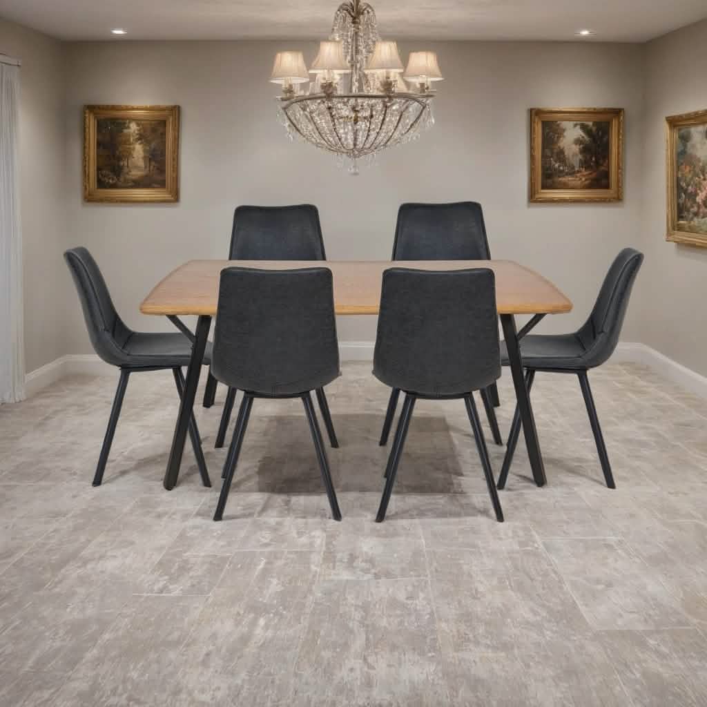 Ravenna 7 - Piece Dining Set with Rectangular Dining Table in Y - Shaped Joint Legs and 6 Leather Dining Side Chairs