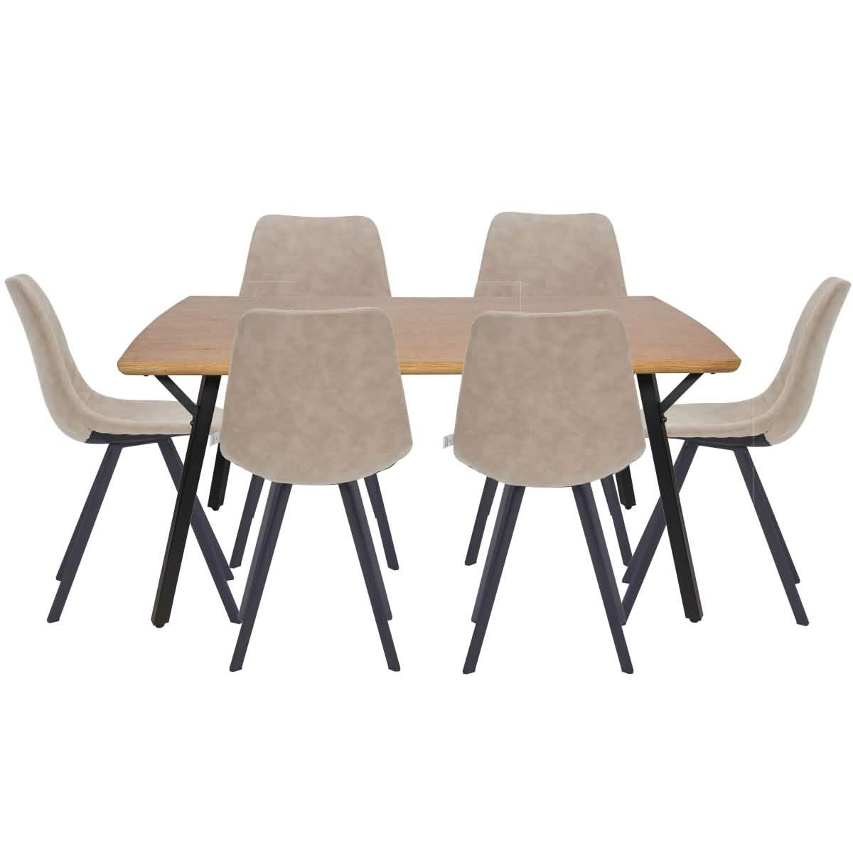 Ravenna 7 - Piece Dining Set with Rectangular Dining Table in Y - Shaped Joint Legs and 6 Leather Dining Side Chairs