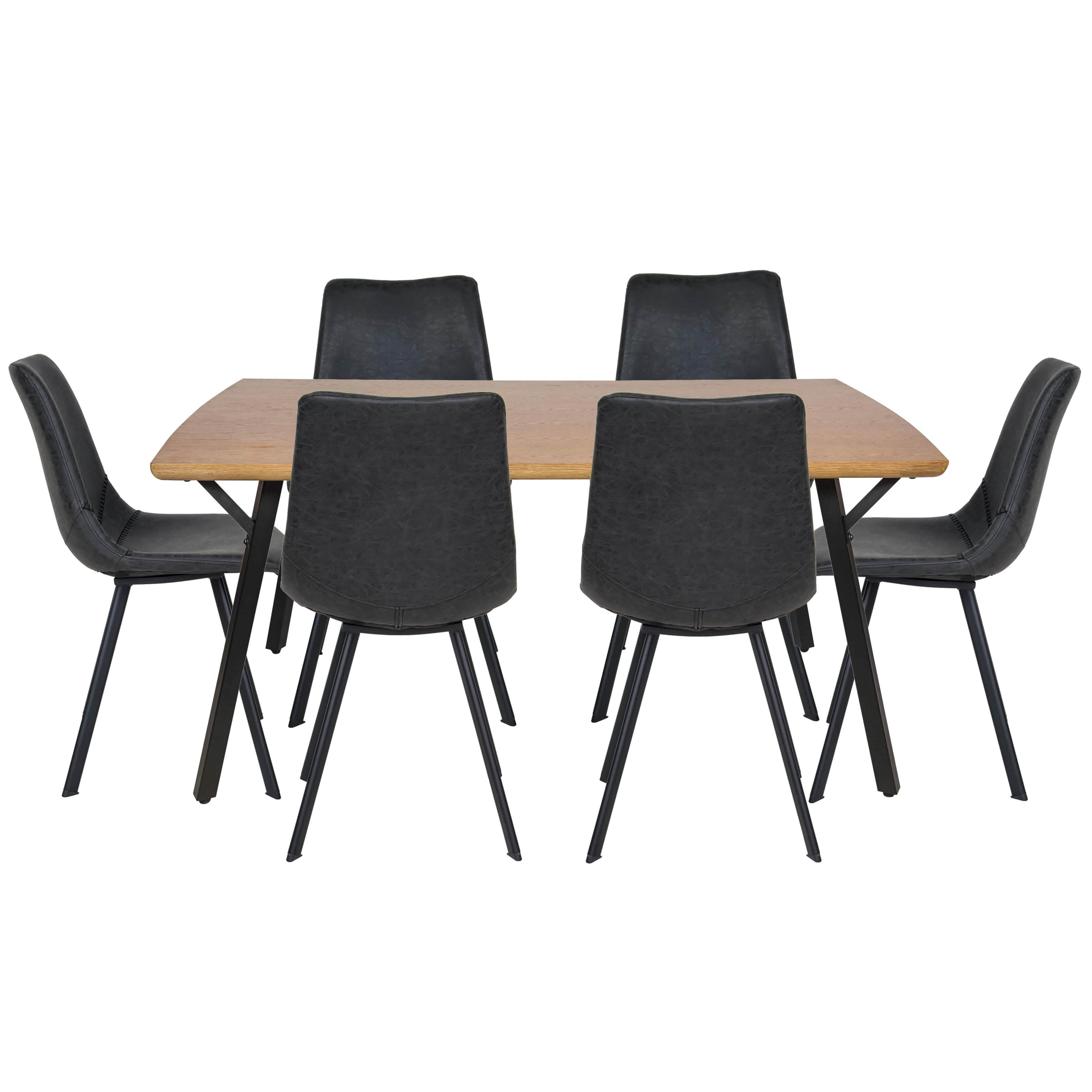 Ravenna 7 - Piece Dining Set with Rectangular Dining Table in Y - Shaped Joint Legs and 6 Leather Dining Side Chairs