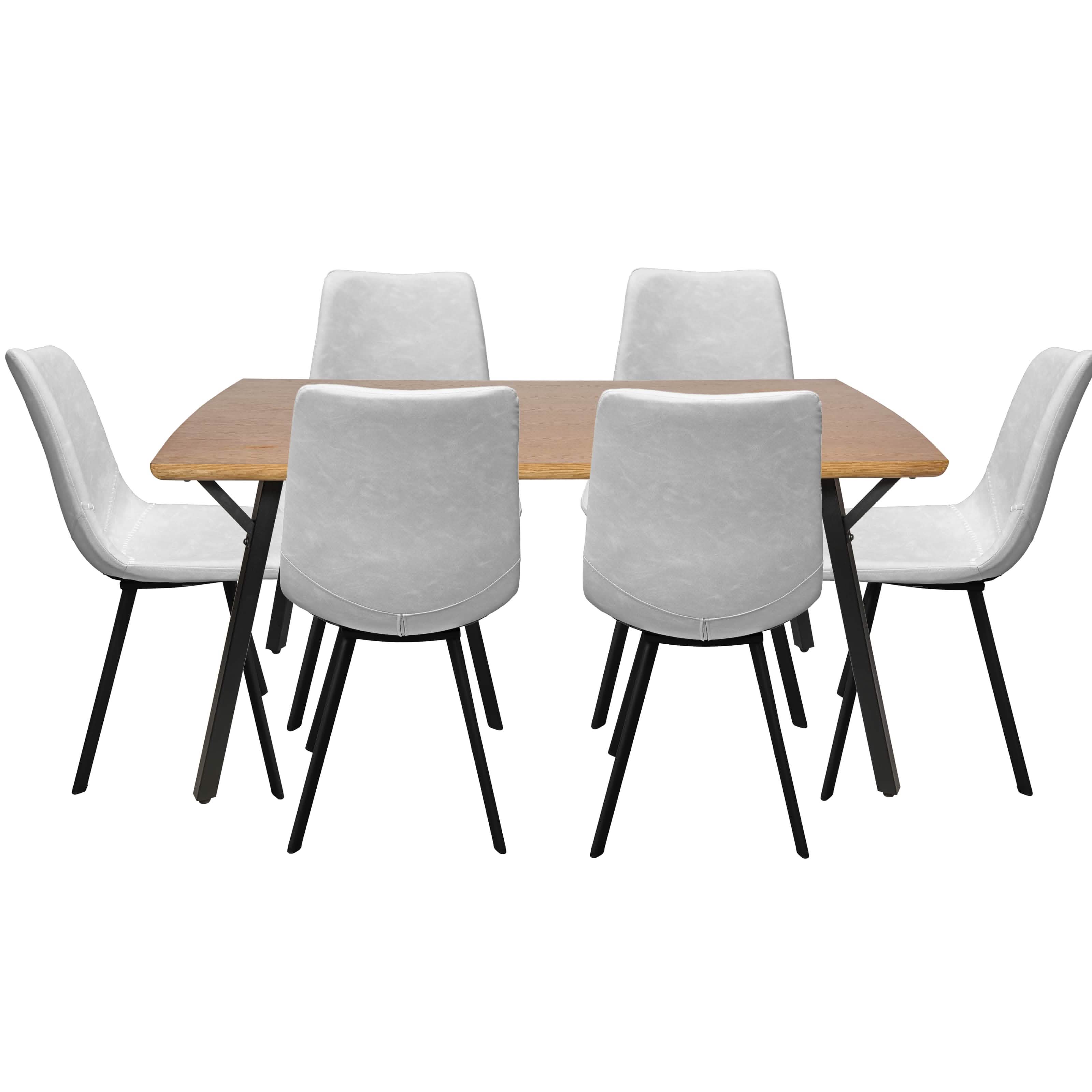 Ravenna 7 - Piece Dining Set with Rectangular Dining Table in Y - Shaped Joint Legs and 6 Leather Dining Side Chairs