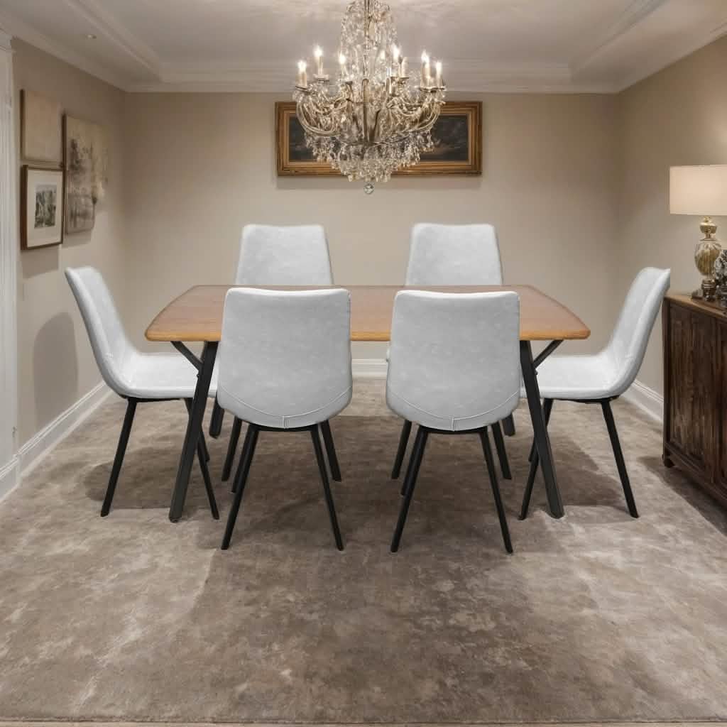 Ravenna 7 - Piece Dining Set with Rectangular Dining Table in Y - Shaped Joint Legs and 6 Leather Dining Side Chairs