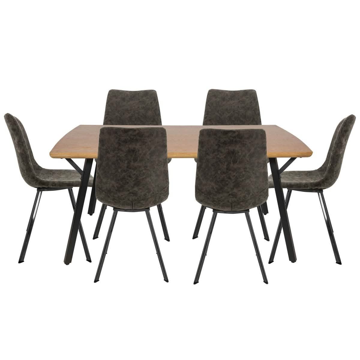 Ravenna 7 - Piece Dining Set with Rectangular Dining Table in Y - Shaped Joint Legs and 6 Leather Dining Side Chairs