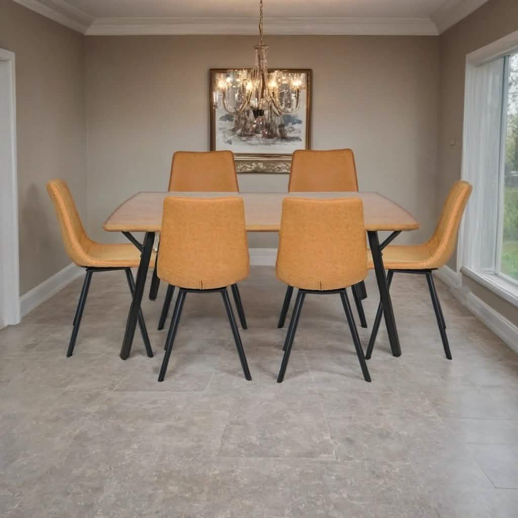Ravenna 7 - Piece Dining Set with Rectangular Dining Table in Y - Shaped Joint Legs and 6 Leather Dining Side Chairs
