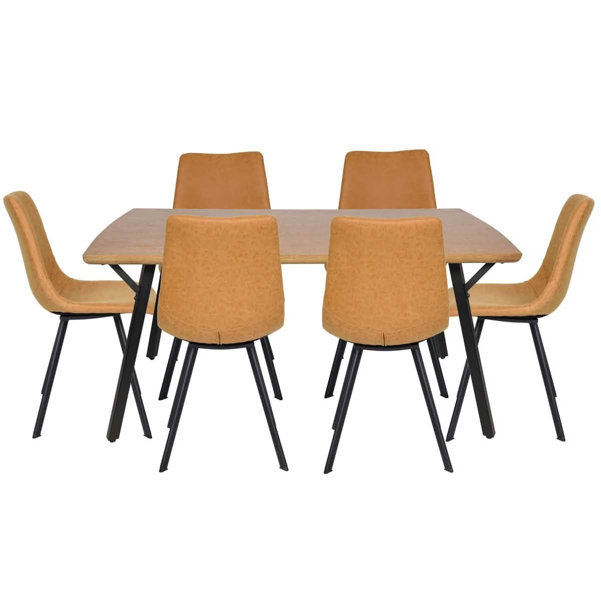 Ravenna 7 - Piece Dining Set with Rectangular Dining Table in Y - Shaped Joint Legs and 6 Leather Dining Side Chairs