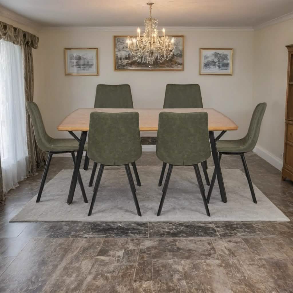 Ravenna 7 - Piece Dining Set with Rectangular Dining Table in Y - Shaped Joint Legs and 6 Leather Dining Side Chairs