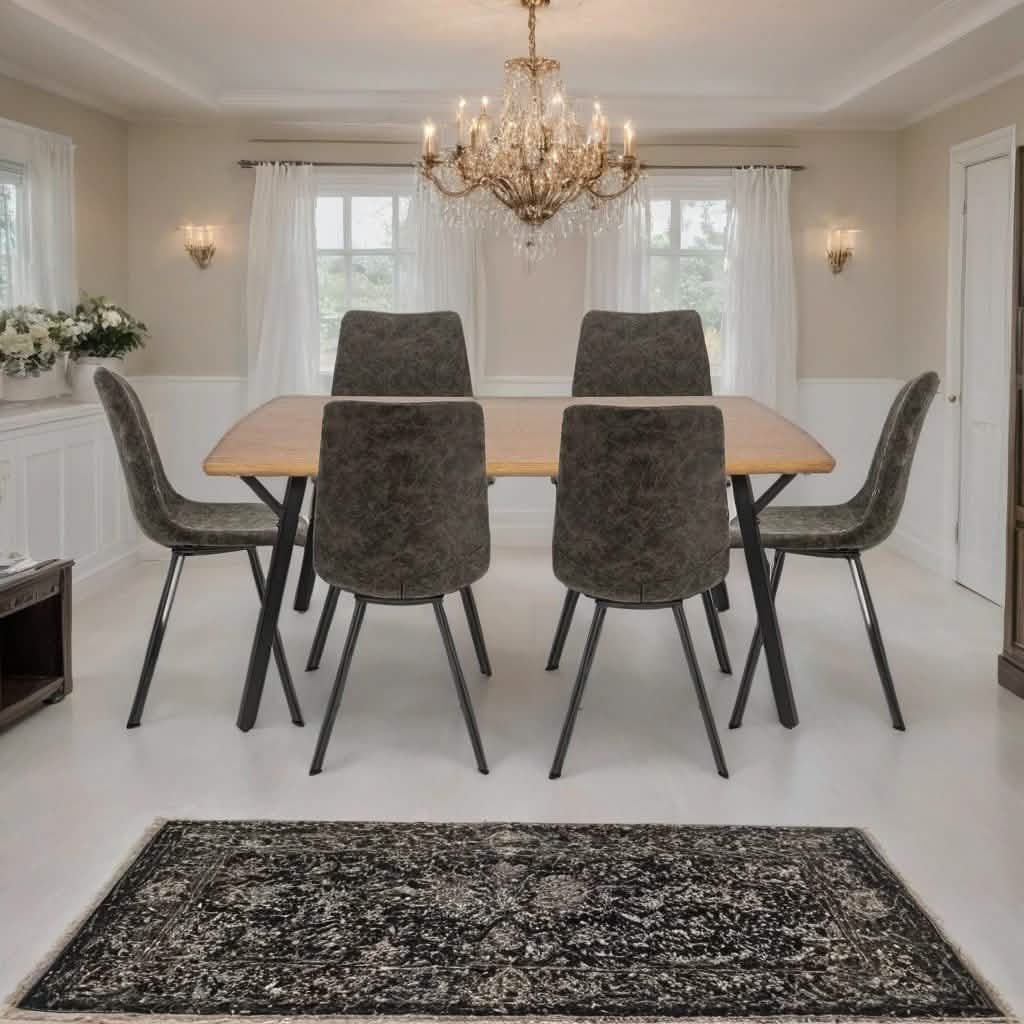 Ravenna 7 - Piece Dining Set with Rectangular Dining Table in Y - Shaped Joint Legs and 6 Leather Dining Side Chairs