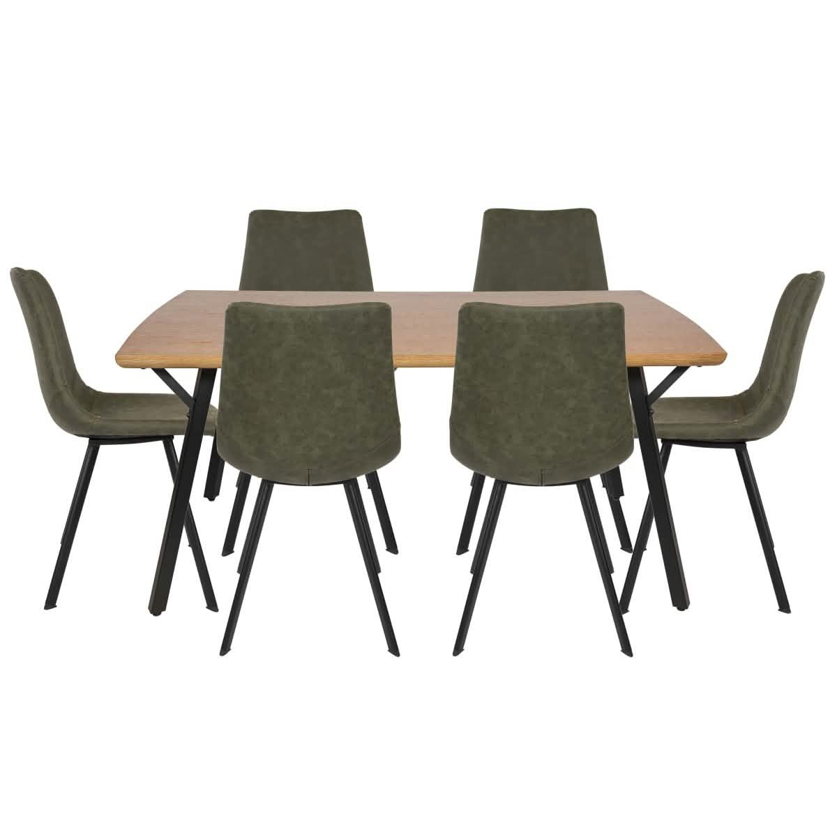Ravenna 7 - Piece Dining Set with Rectangular Dining Table in Y - Shaped Joint Legs and 6 Leather Dining Side Chairs