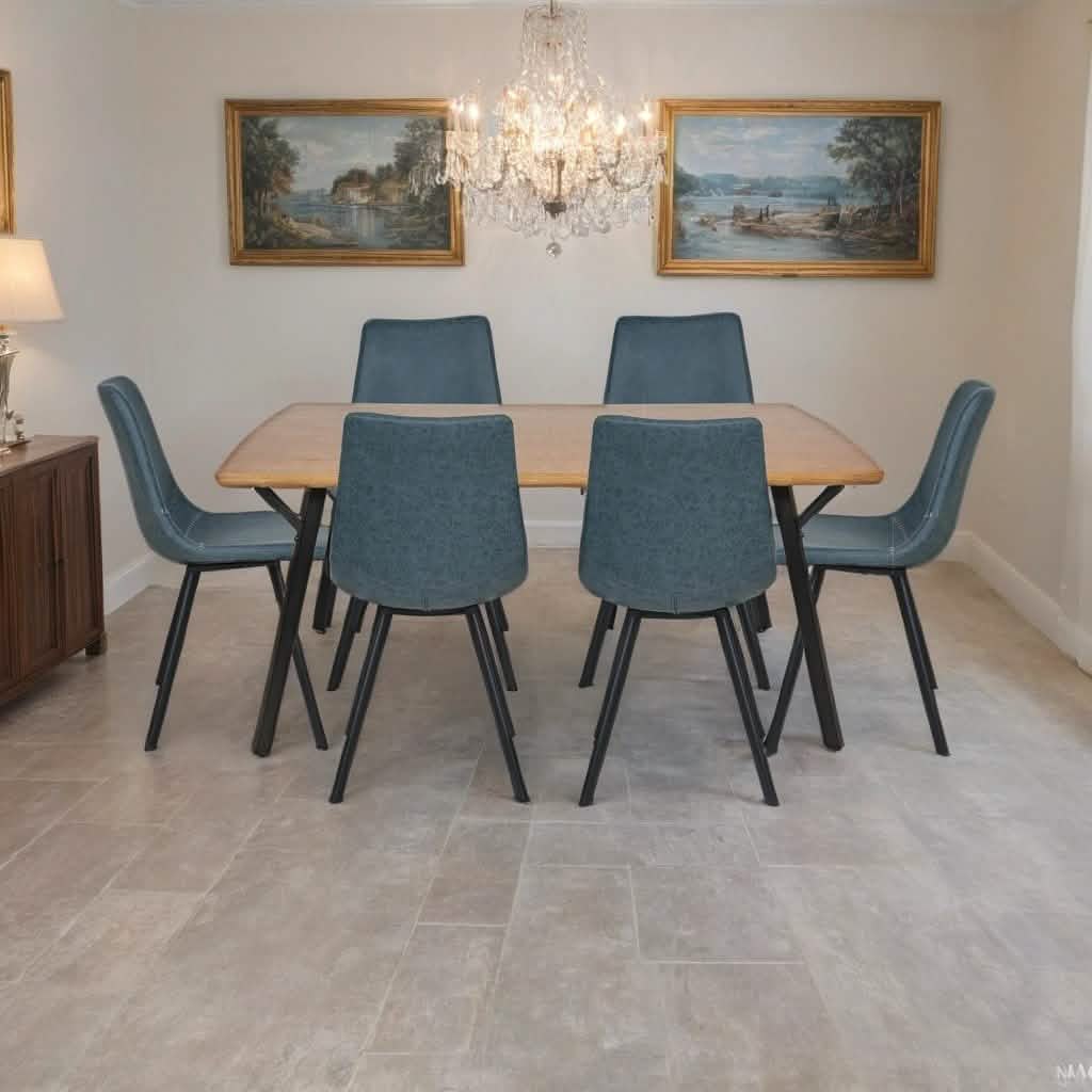 Ravenna 7 - Piece Dining Set with Rectangular Dining Table in Y - Shaped Joint Legs and 6 Leather Dining Side Chairs