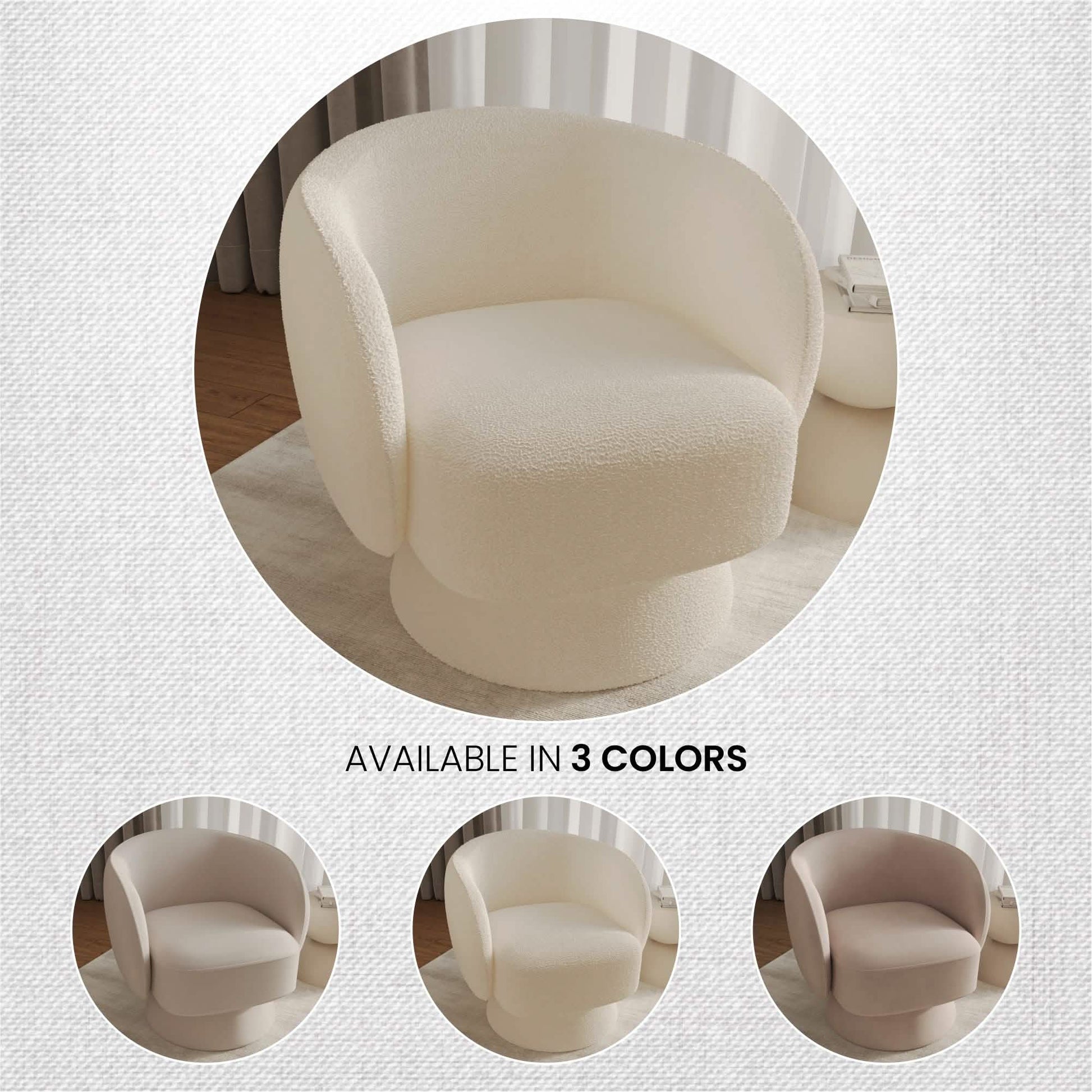 Raze Accent Chair Upholstered in Boucle/Linen/Velvet Armchair with Removable Round Base