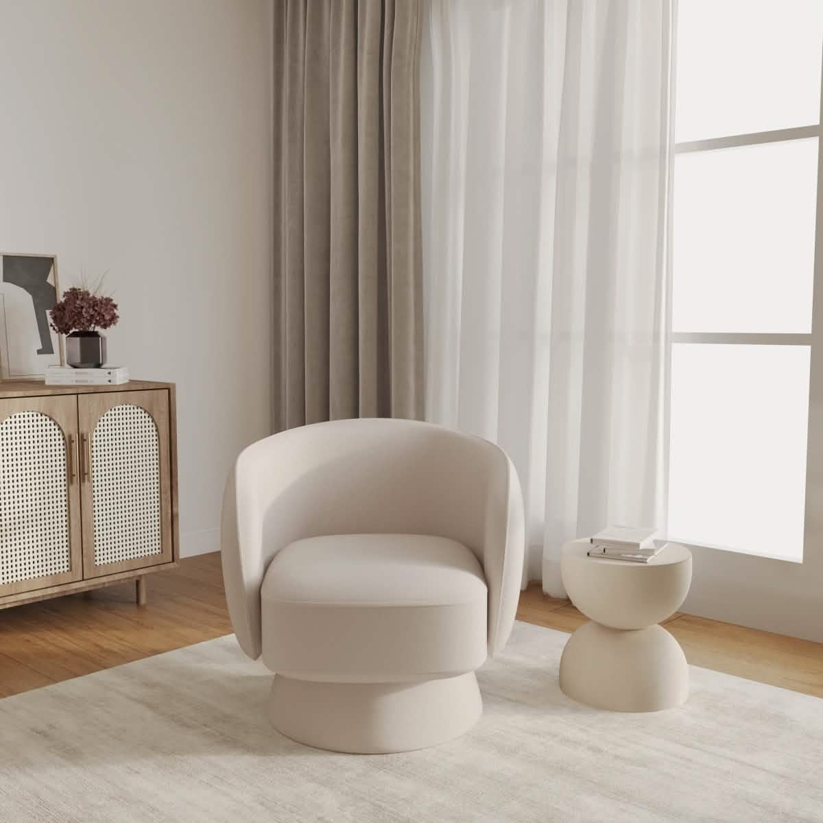 Raze Accent Chair Upholstered in Boucle/Linen/Velvet Armchair with Removable Round Base