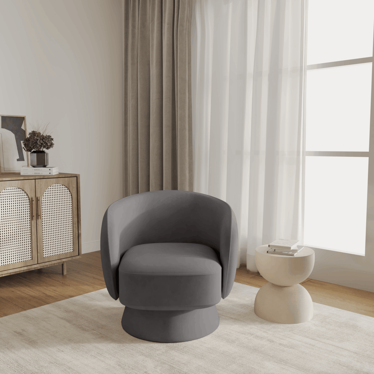 Raze Accent Chair Upholstered in Boucle/Linen/Velvet Armchair with Removable Round Base
