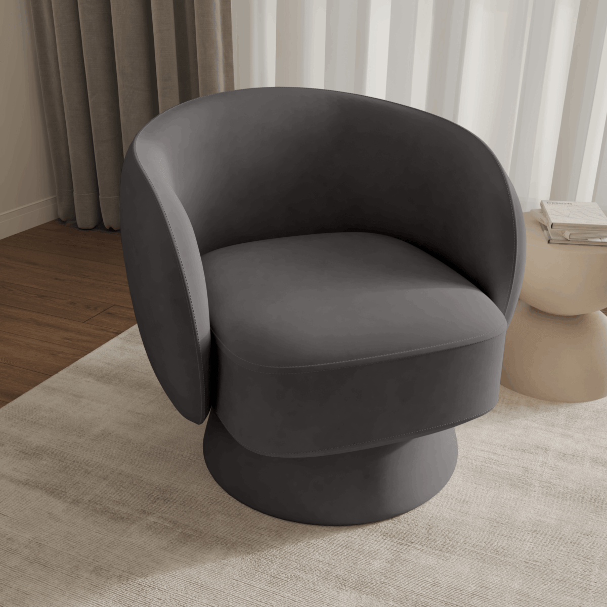 Raze Accent Chair Upholstered in Boucle/Linen/Velvet Armchair with Removable Round Base