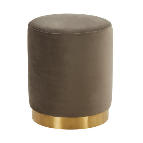 Remmey 16" Round Velvet Ottoman With Gold Base