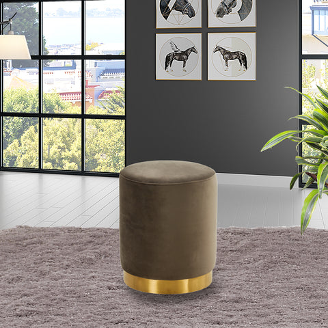 Remmey 16" Round Velvet Ottoman With Gold Base