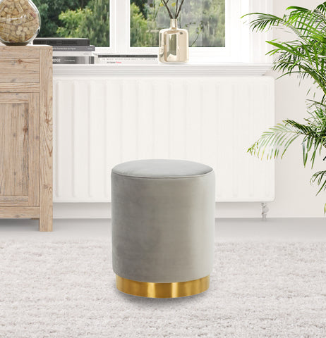 Remmey 16" Round Velvet Ottoman With Gold Base