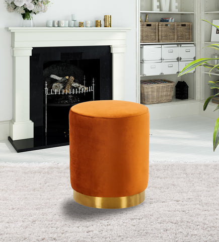 Remmey 16" Round Velvet Ottoman With Gold Base