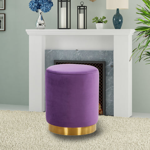 Remmey 16" Round Velvet Ottoman With Gold Base