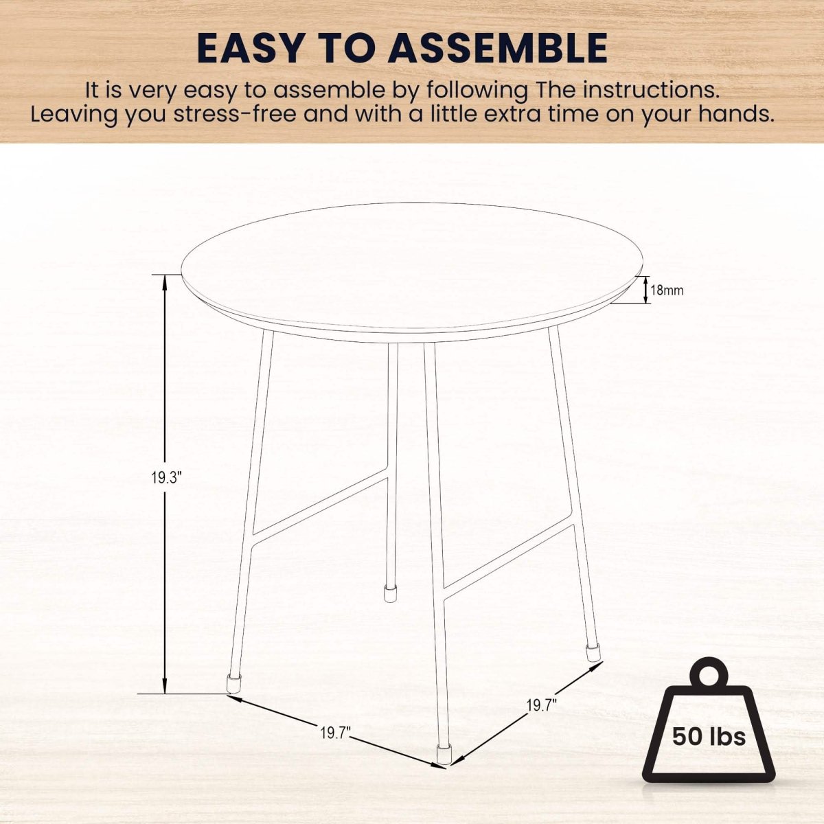 Rossmore Round Side Table with MDF Wood Tabletop in White Steel