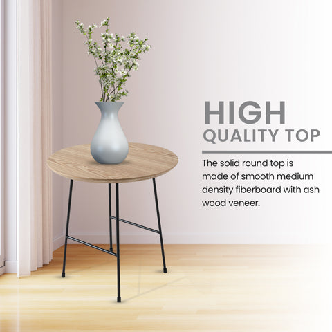 Rossmore Round Side Table with MDF Wood Tabletop in Black Steel