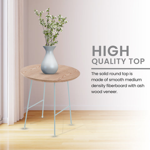 Rossmore Round Side Table with MDF Wood Tabletop in White Steel