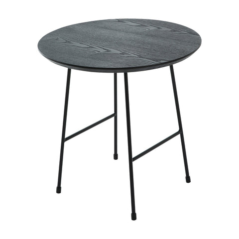 Rossmore Round Side Table with MDF Wood Tabletop in Black Steel