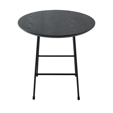 Rossmore Round Side Table with MDF Wood Tabletop in Black Steel