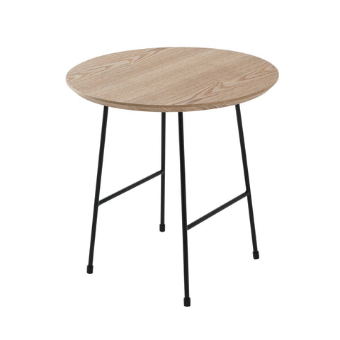 Rossmore Round Side Table with MDF Wood Tabletop in Black Steel