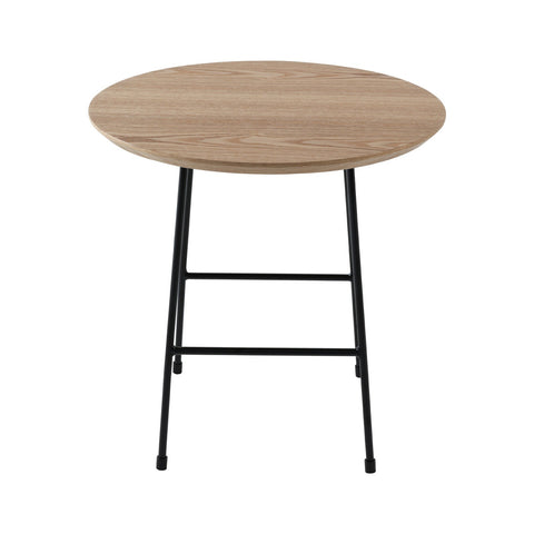 Rossmore Round Side Table with MDF Wood Tabletop in Black Steel