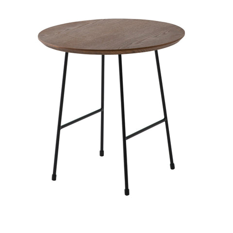 Rossmore Round Side Table with MDF Wood Tabletop in Black Steel