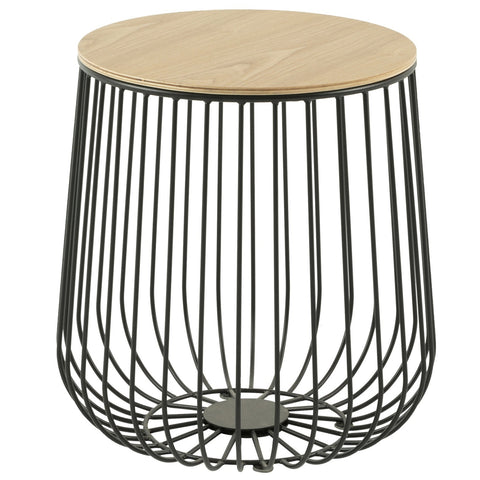 Runswick Round End Table Wood Tabletop With Steel Drum Base for Storage